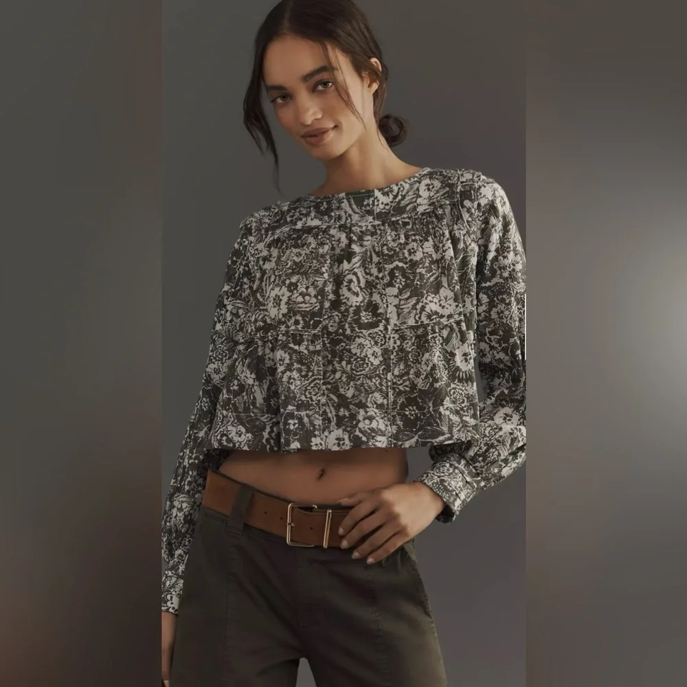 NWT Anthropologie Relaxed Long-Sleeve Swing Blouse Floral Print Women's Top